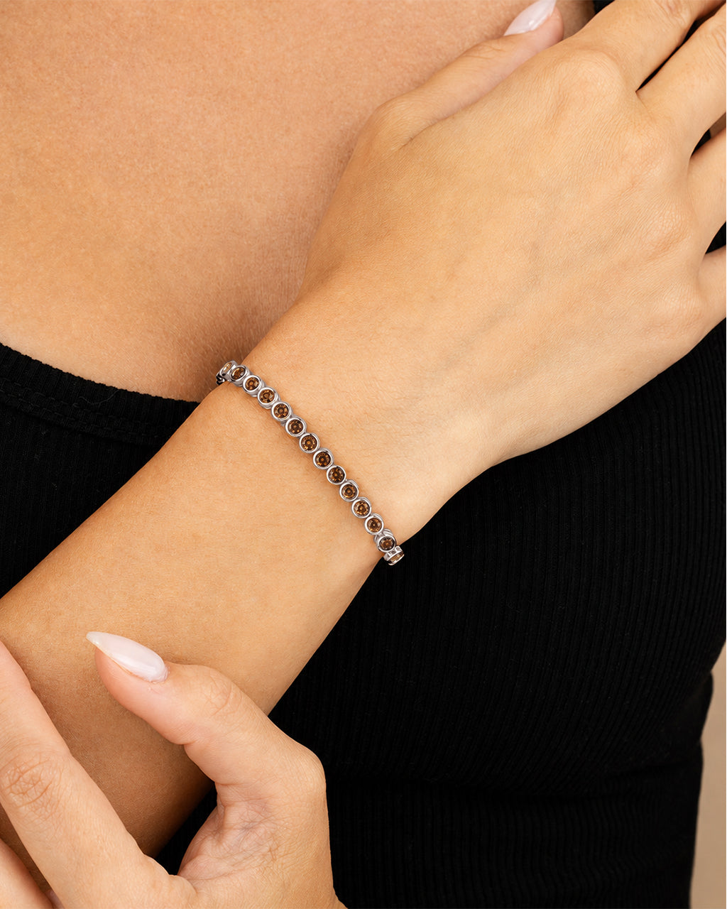 Helene Chocolate CZ Bezel Eternity Tennis Bracelet