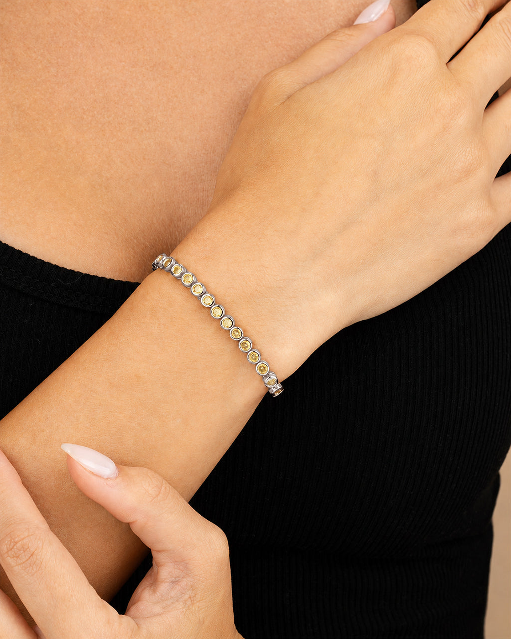 Helene Canary CZ Bezel Eternity Tennis Bracelet