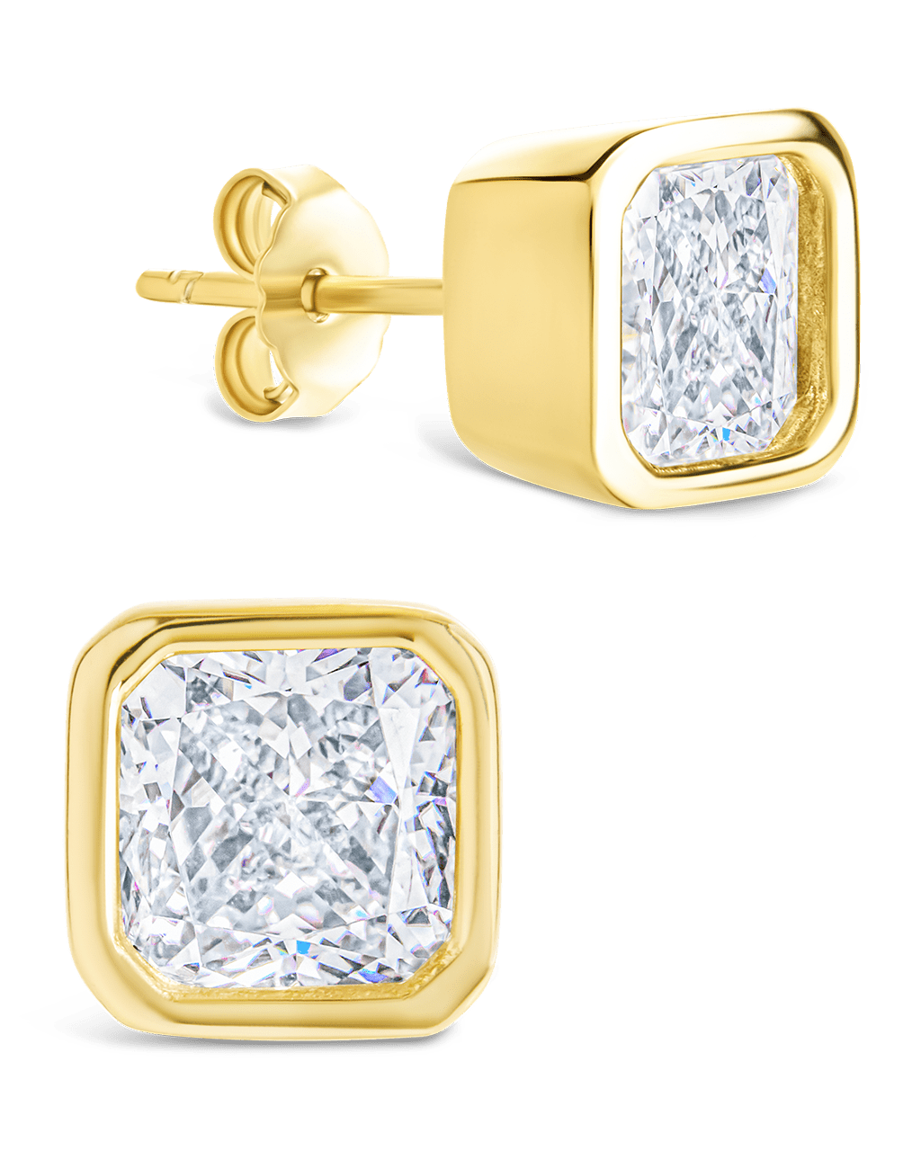 Sterling Silver Radiant Cut Bezel Set Stud Earrings