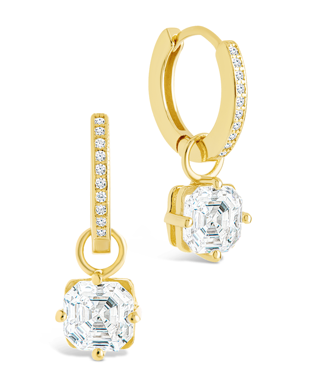Sterling Silver Augusta Asscher Cut CZ Dangle Micro Hoops