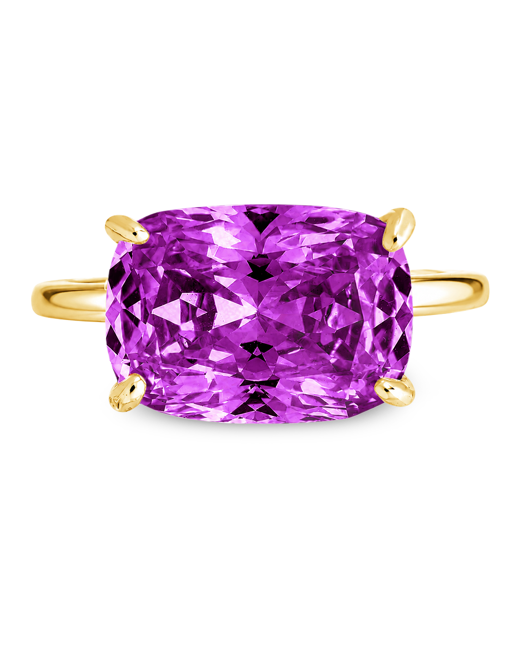 Sterling Silver Amethyst Cushion East-West Ring
