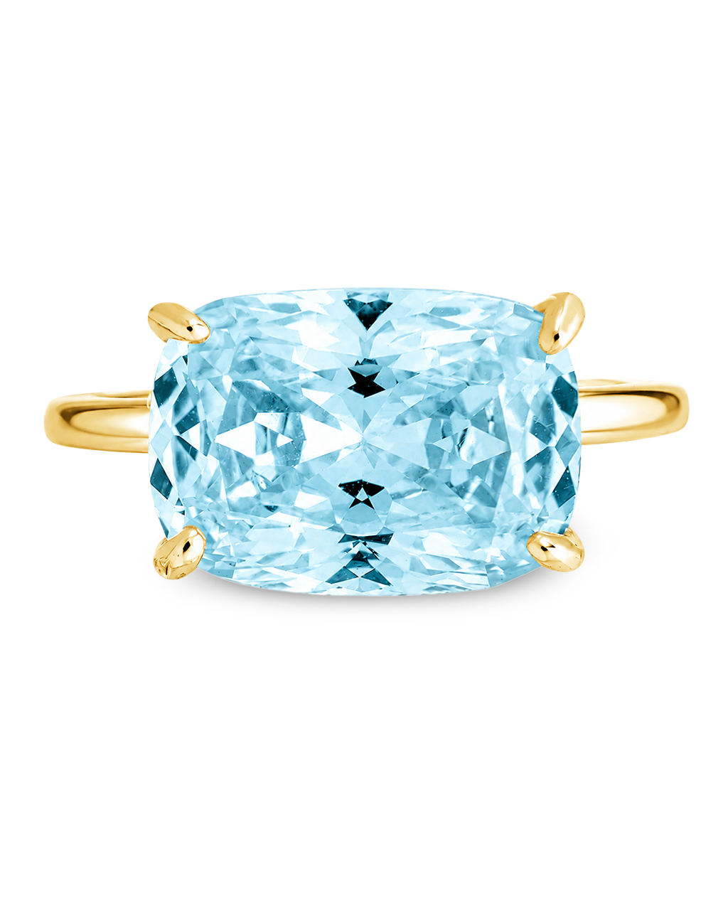 Sterling Silver Aquamarine Cushion East-West Ring