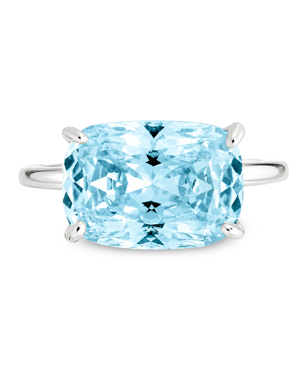 Sterling Silver Aquamarine Cushion East-West Ring