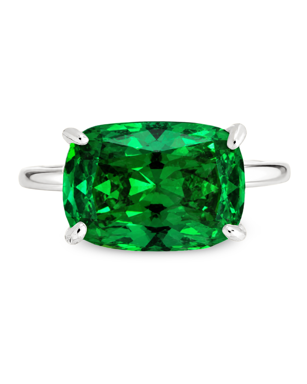 Sterling Silver Emerald Cushion East-West Ring
