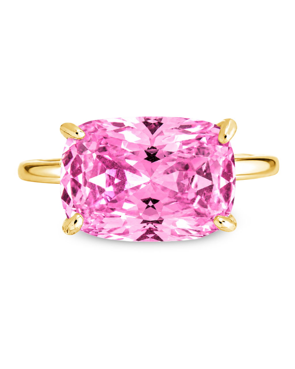 Sterling Silver Pink Sapphire Cushion East-West Ring