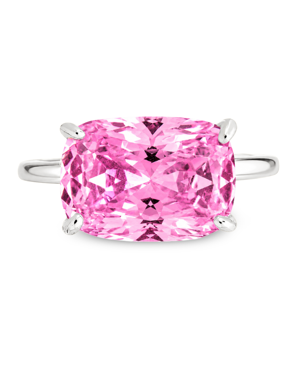 Sterling Silver Pink Sapphire Cushion East-West Ring
