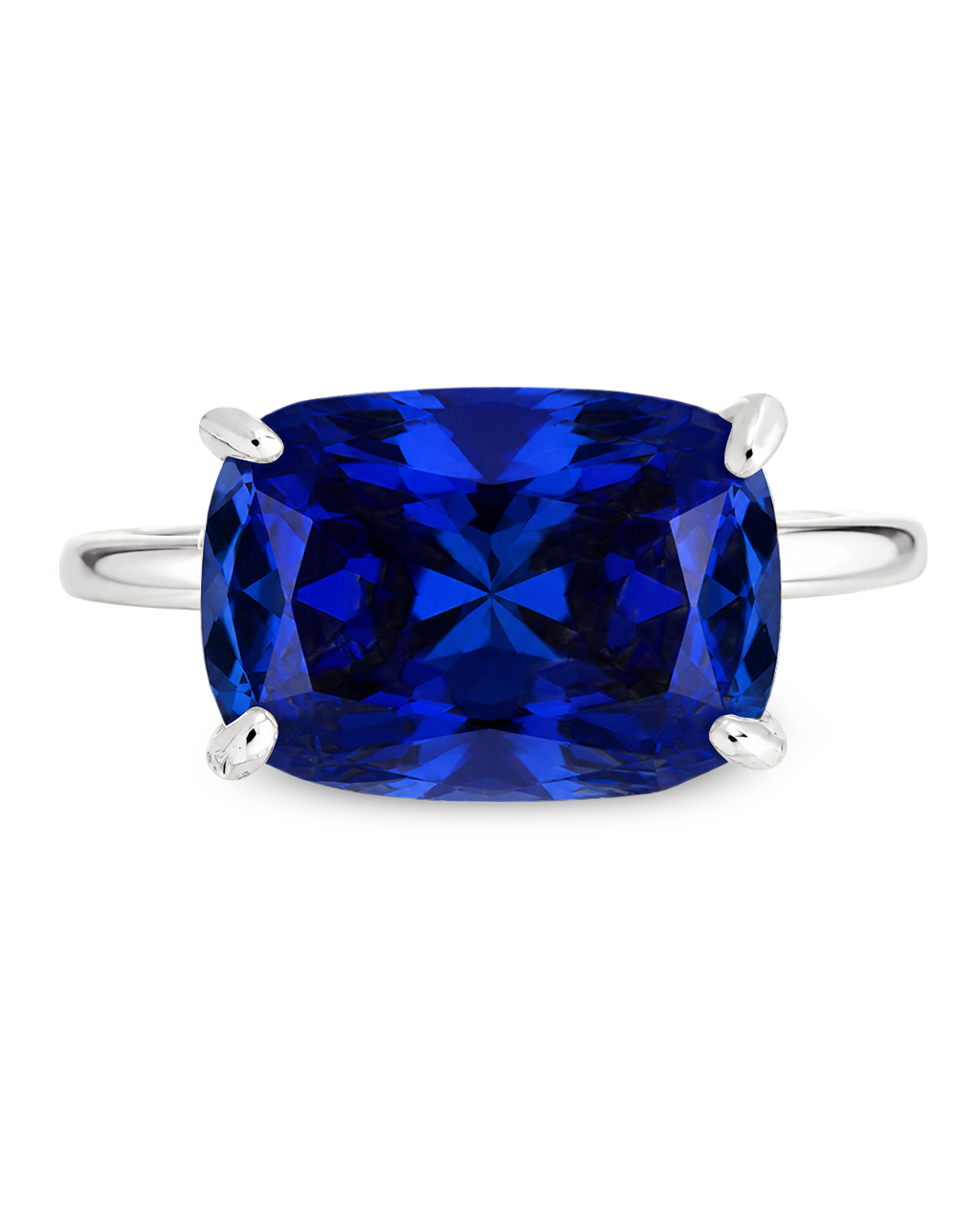 Sterling Silver Sapphire Cushion East-West Ring
