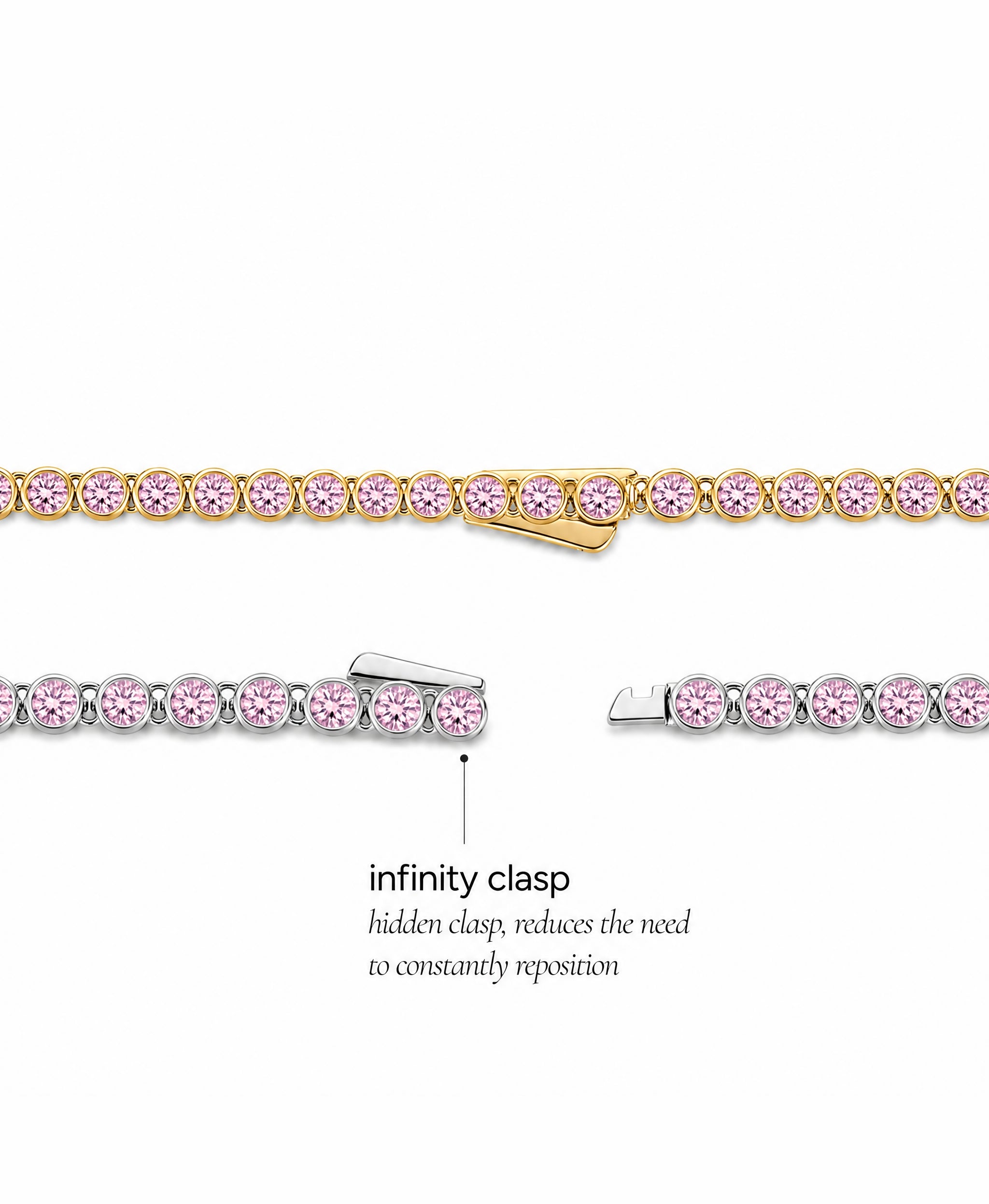 Helene Bezel Light Pink CZ Tennis Necklace