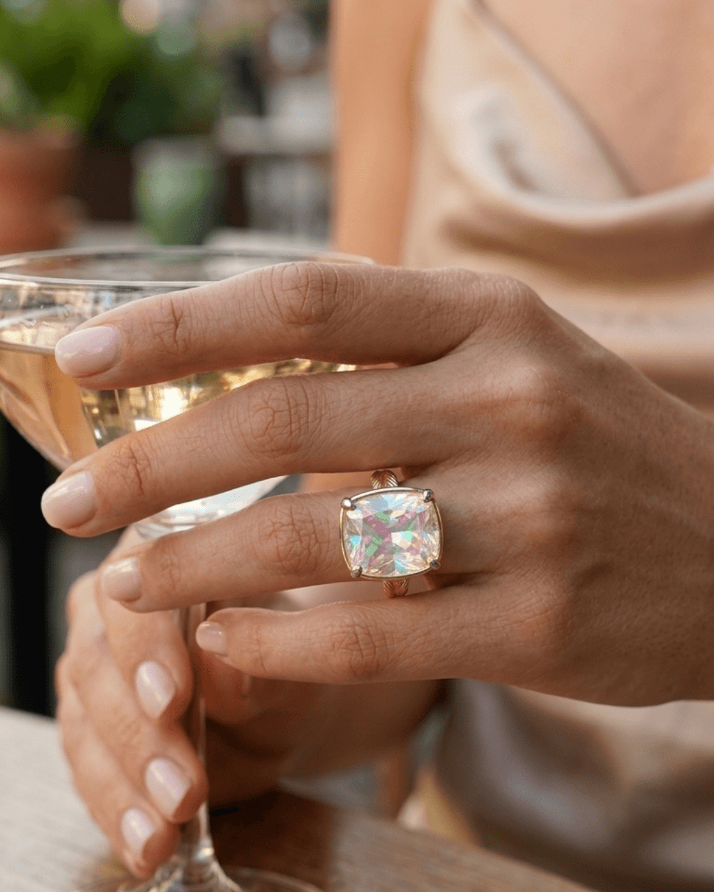 Sterling Silver Elongated Cushion Iridescent CZ Cocktail Ring