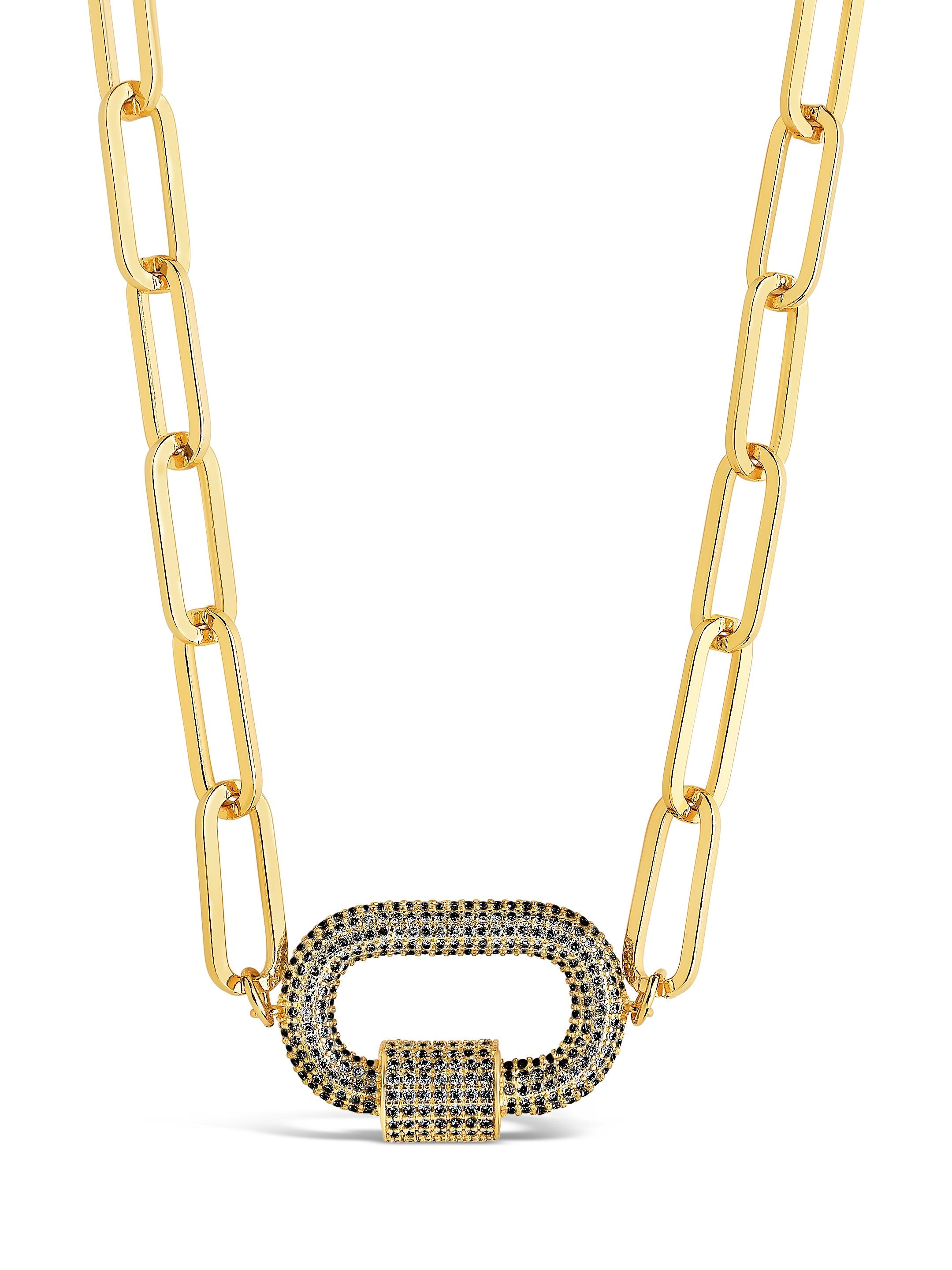Pave CZ Carabiner Linked Lock Necklace