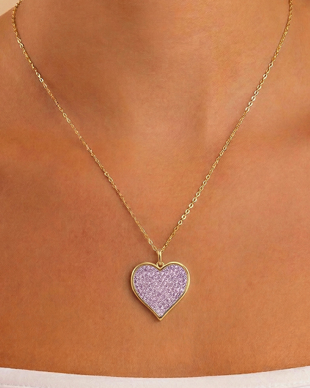 Sterling Silver Amethyst CZ Statement Heart Pendant