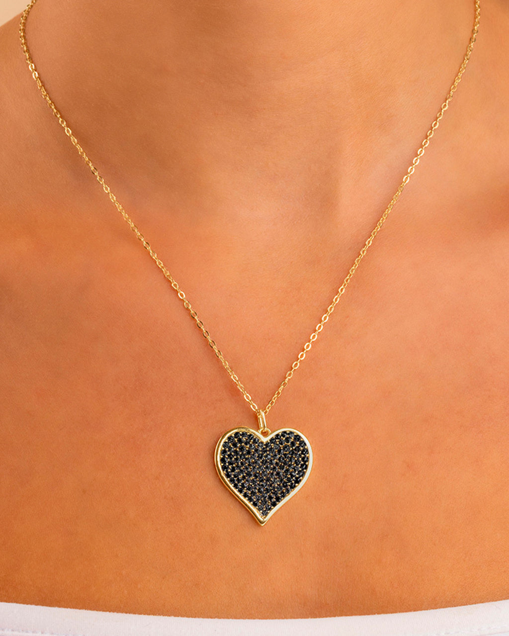 Sterling Silver Black CZ Statement Heart Pendant