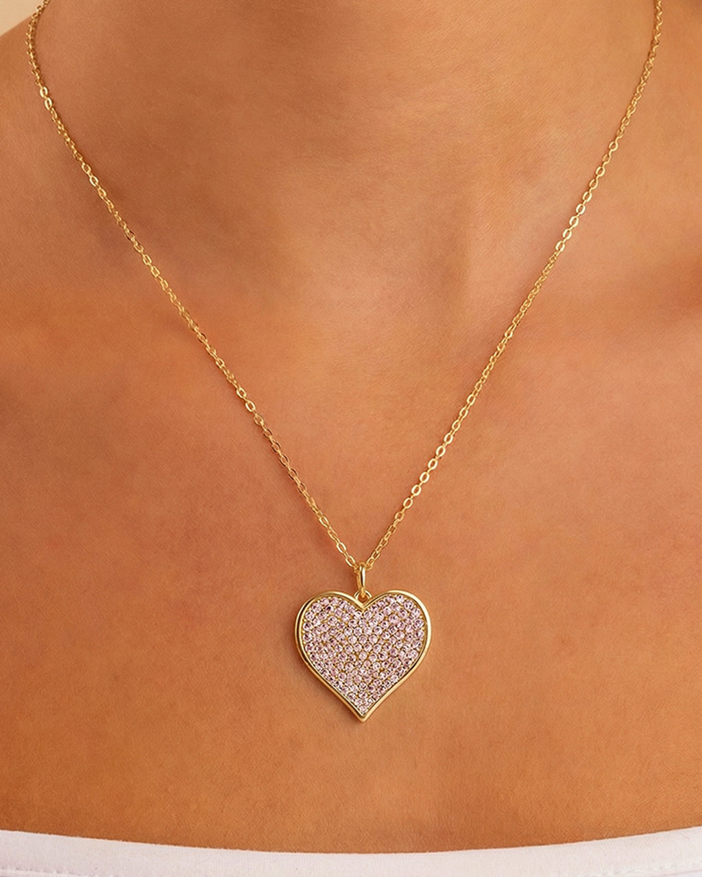 Sterling Silver Light Pink CZ Statement Heart Pendant