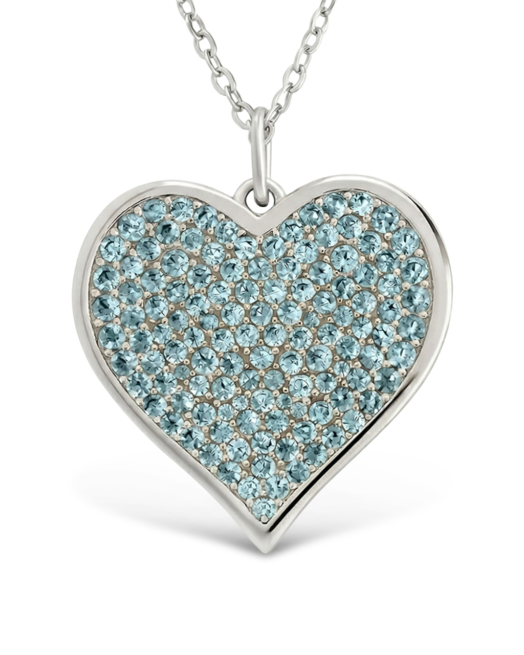 Sterling Silver Aquamarine CZ Statement Heart Pendant
