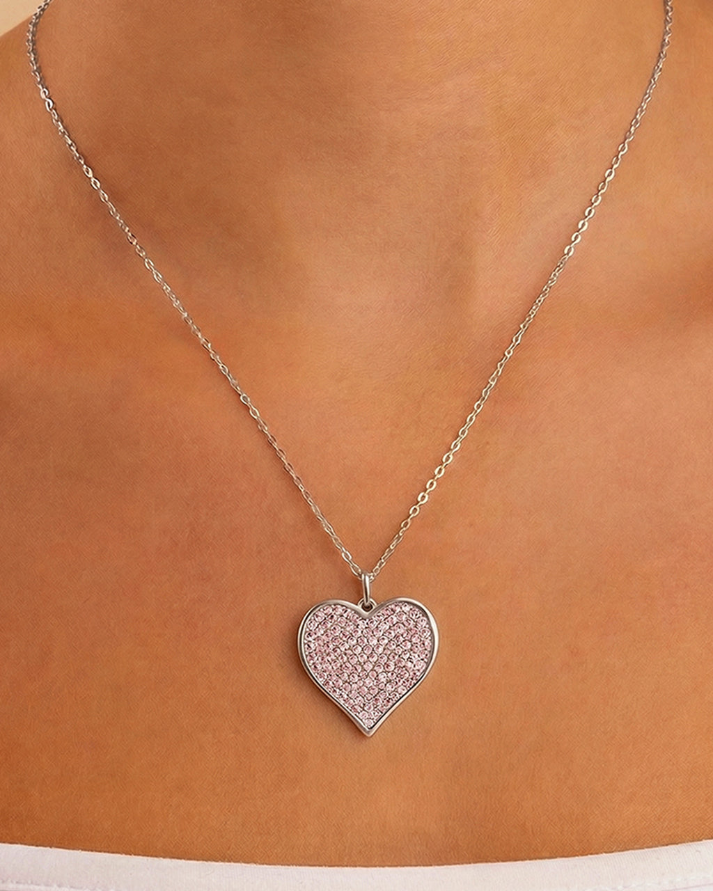Sterling Silver Light Pink CZ Statement Heart Pendant