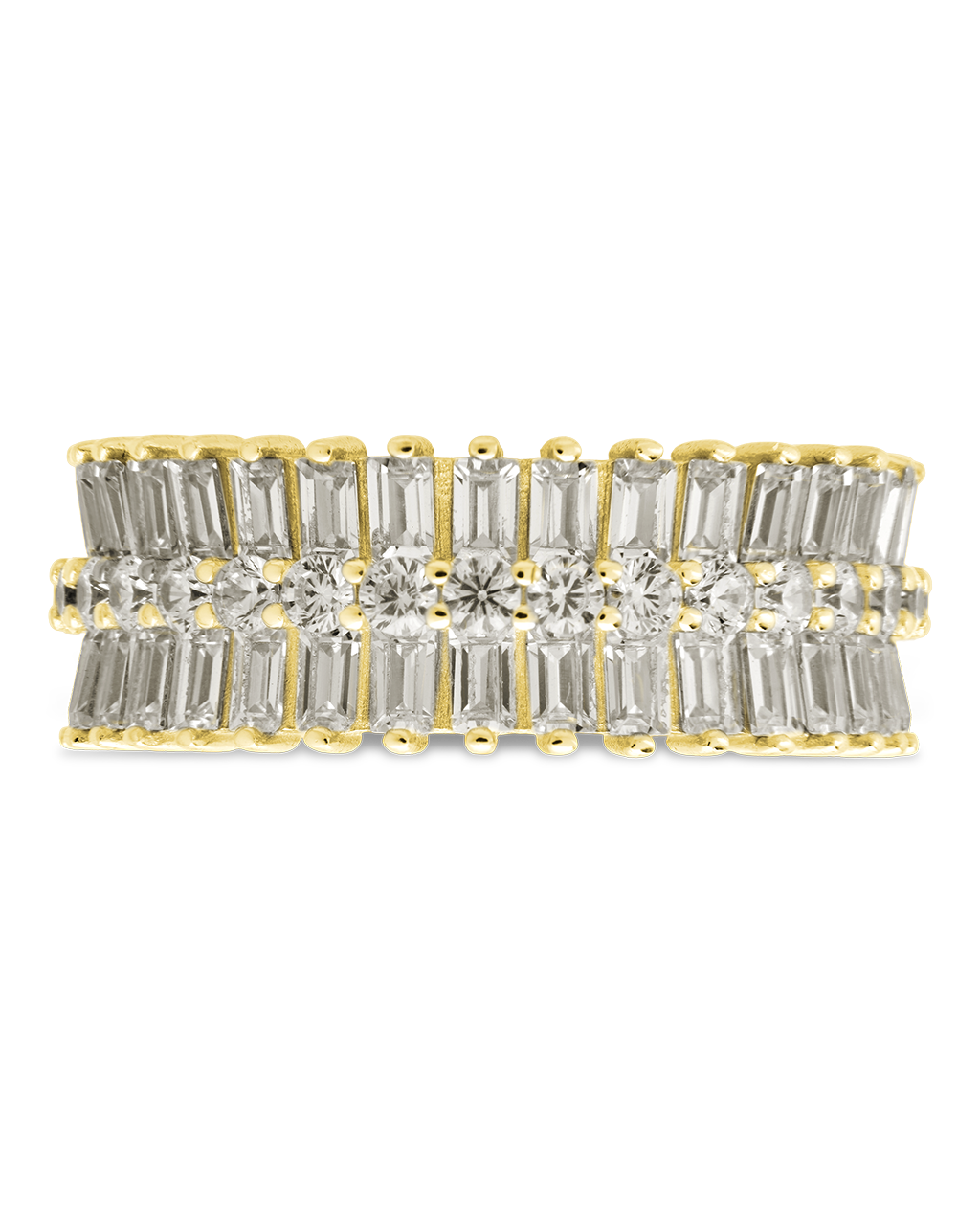 Sterling Silver Izabella Triple Row Baguette Cluster Eternity Ring