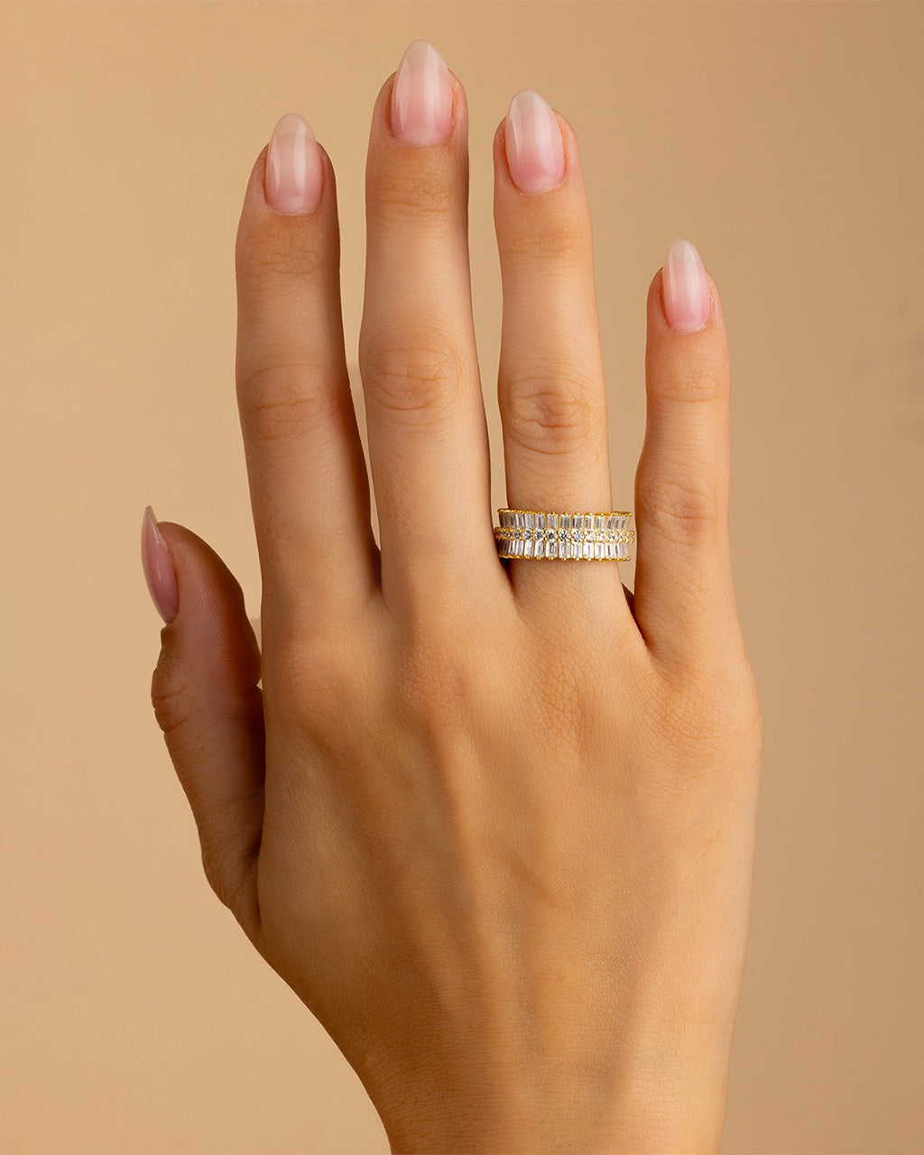 Sterling Silver Izabella Triple Row Baguette Cluster Eternity Ring