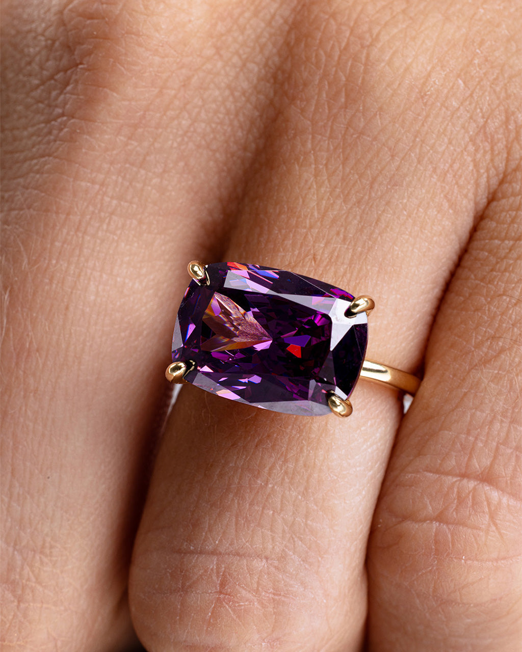 Sterling Silver Amethyst Cushion East-West Ring
