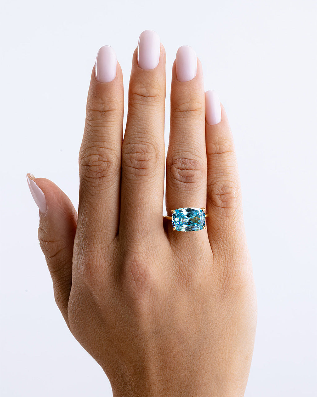 Sterling Silver Aquamarine Cushion East-West Ring