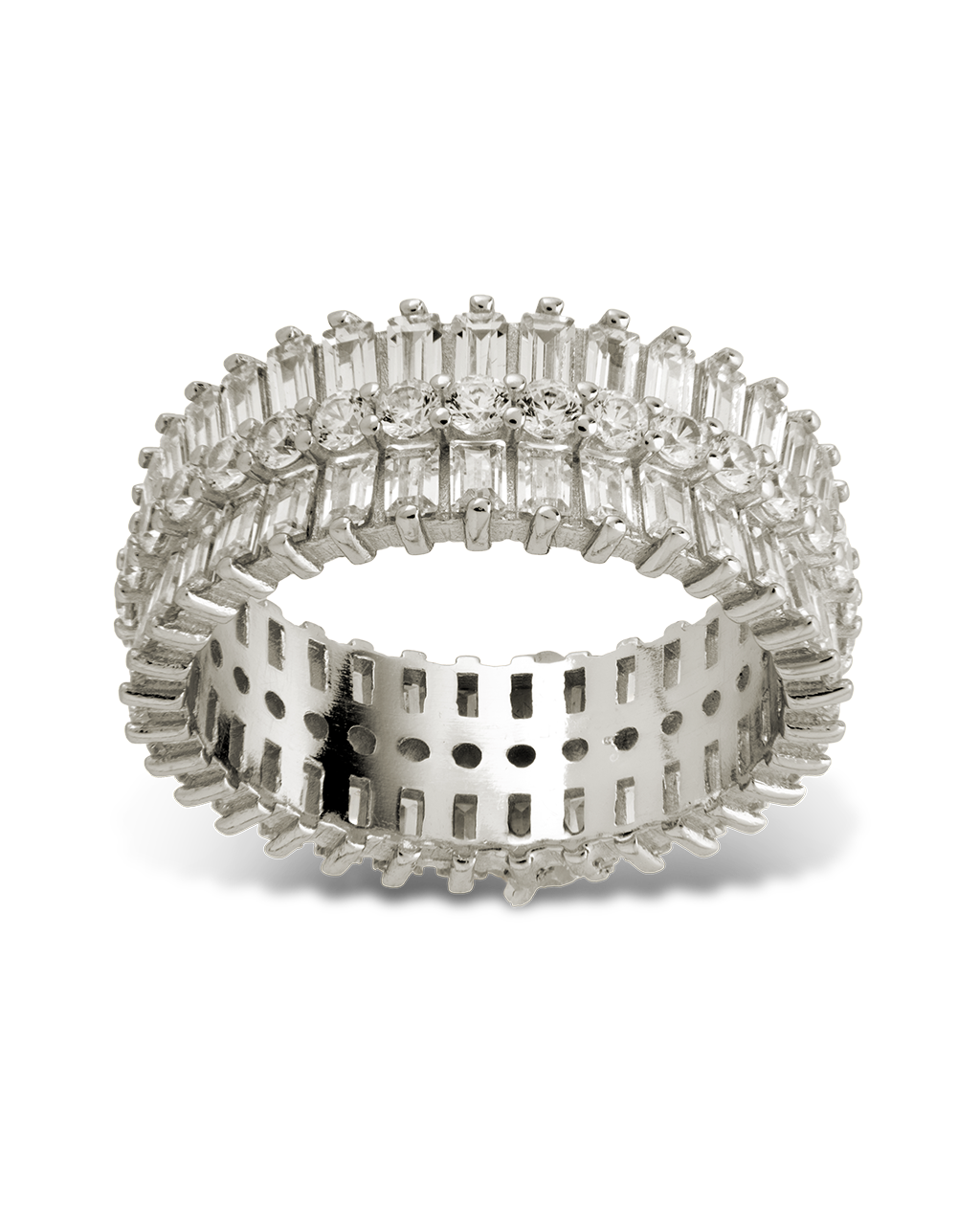 Sterling Silver Izabella Triple Row Baguette Cluster Eternity Ring