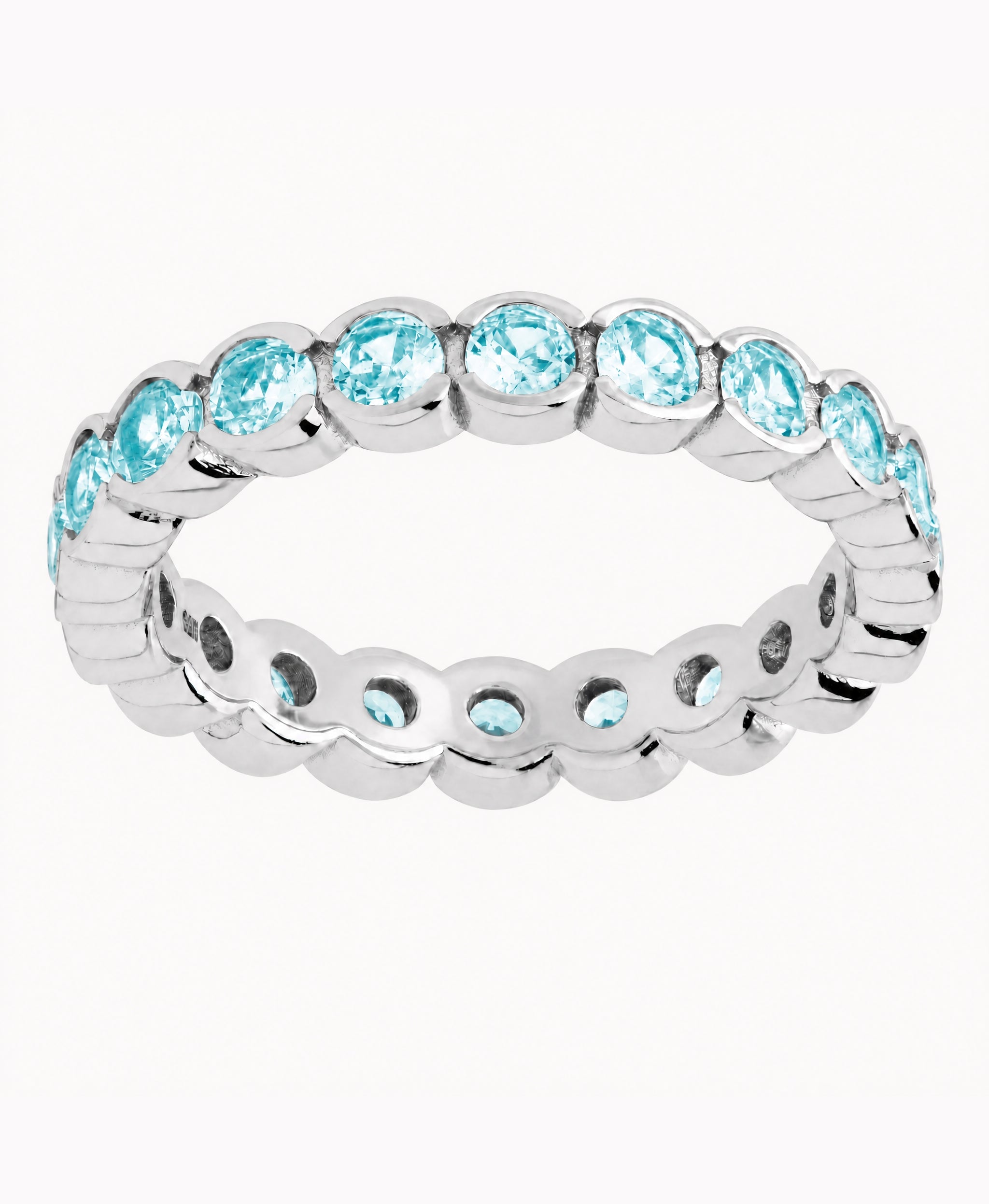 Sterling Silver Aquamarine Helene Bezel Eternity Band Ring