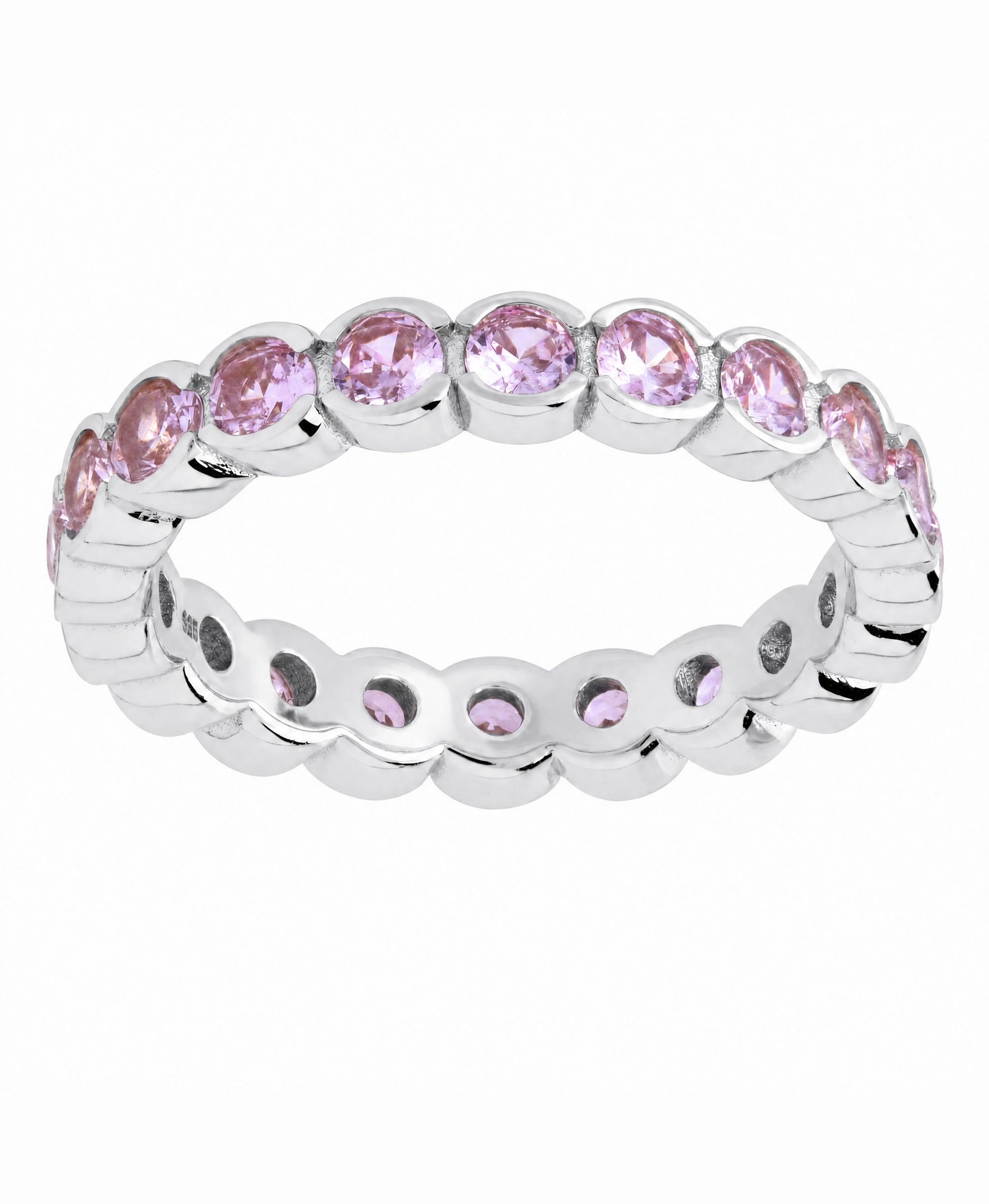 Sterling Silver Light Pink Helene Bezel Eternity Band Ring