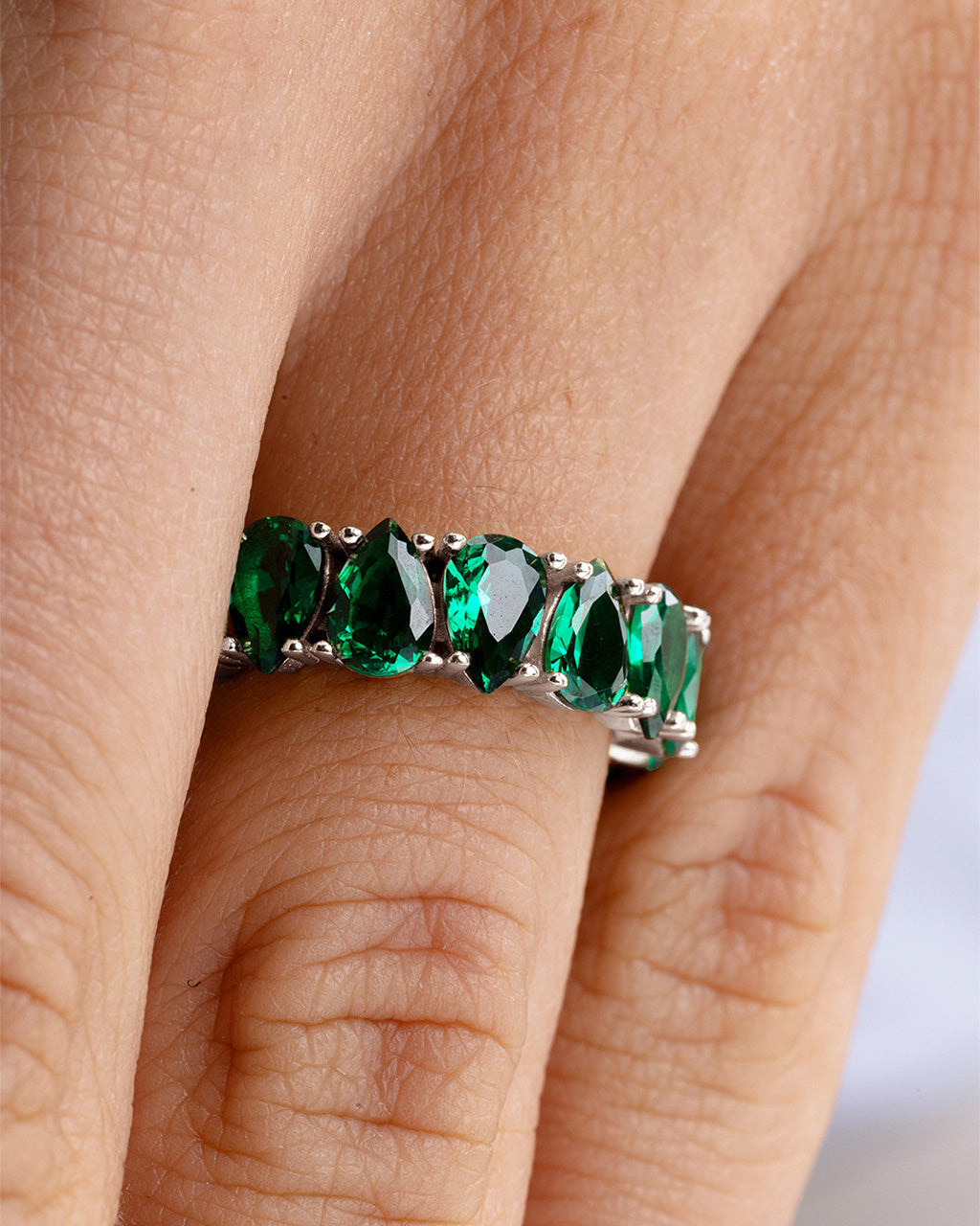 Sterling Silver Janis Emerald CZ Eternity Band Ring