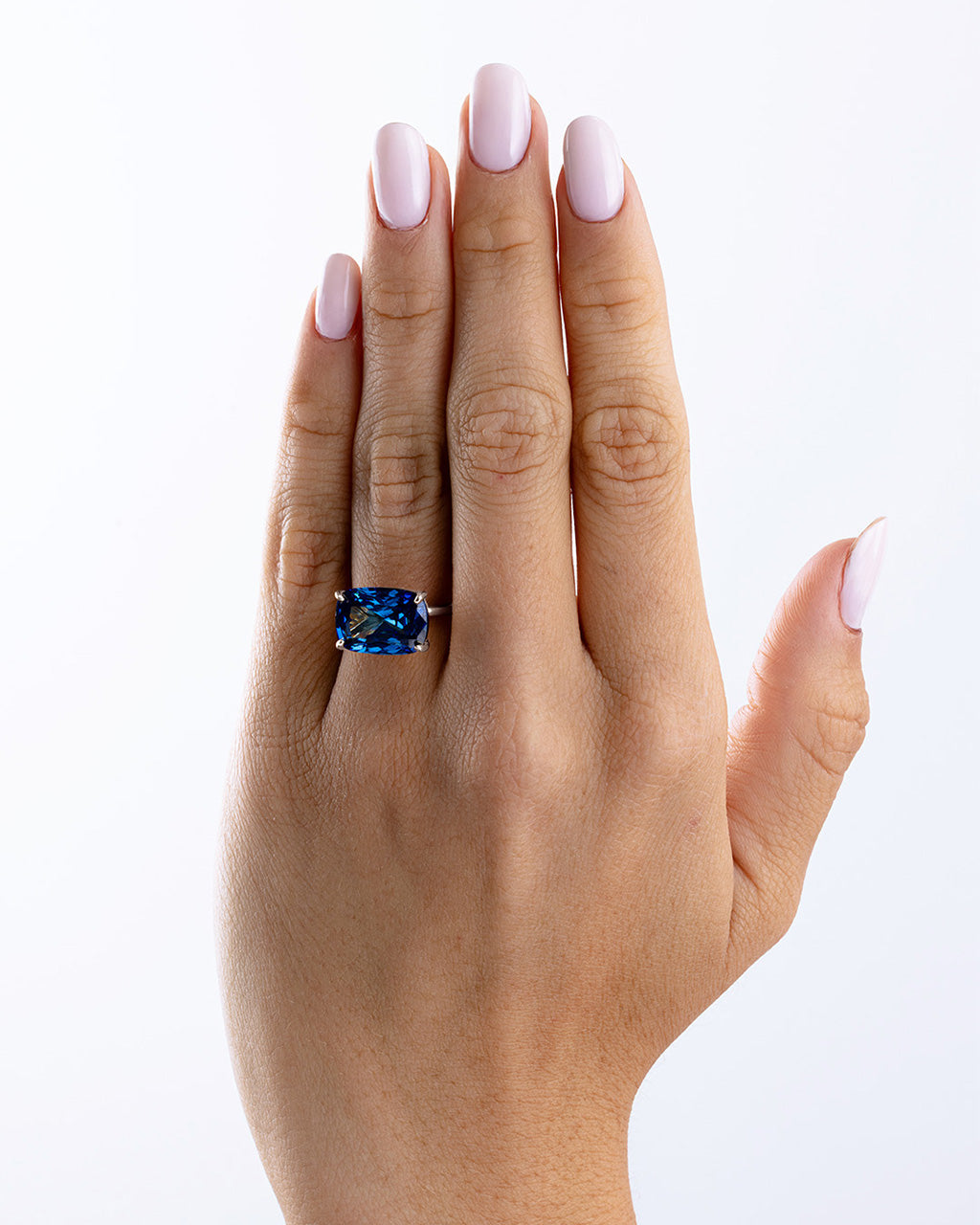 Sterling Silver Sapphire Cushion East-West Ring