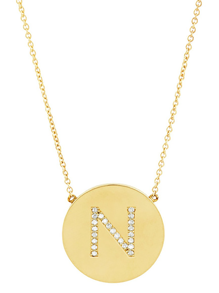 14K Gold Plated Sterling Silver CZ Round Initial Necklace