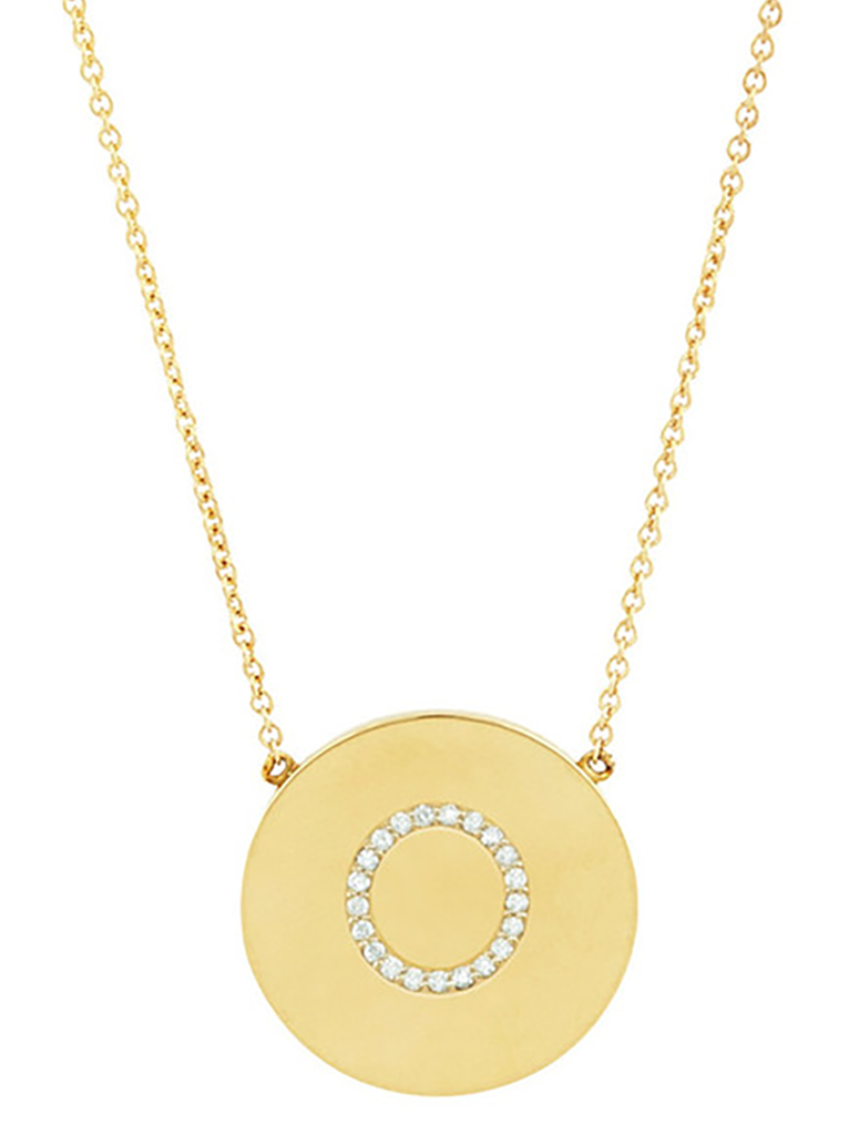 14K Gold Plated Sterling Silver CZ Round Initial Necklace