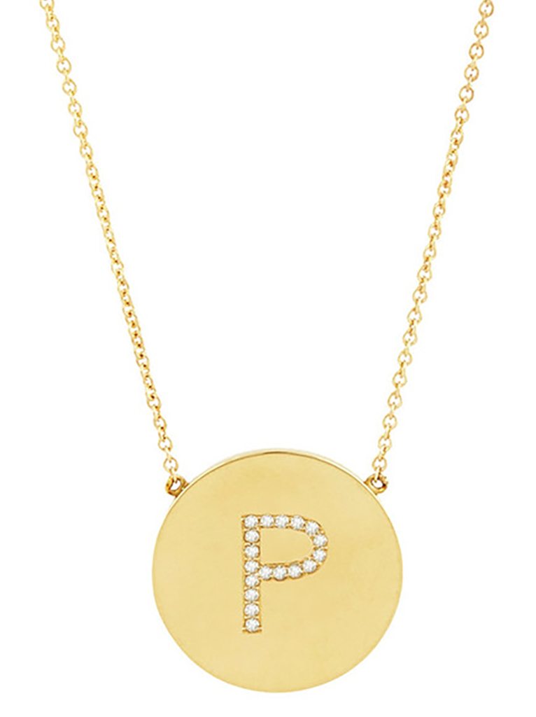 14K Gold Plated Sterling Silver CZ Round Initial Necklace
